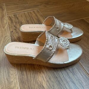 JACK ROGERS Jacks Mid Wedge Esparille Jute Sandal Size 8.5 Platinum